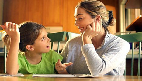 Mother helping daughter with homework