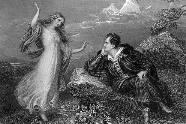 circa 1810: English Romantic poet George Gordon Noel Byron, known as Lord Byron (1788 - 1824) being visited by his muse. (Photo by Hulton Archive/Getty Images)