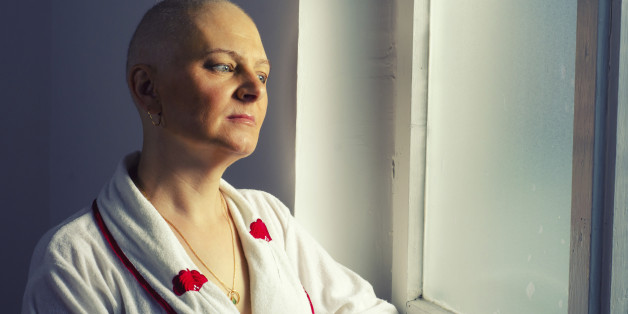 Bald woman cancer patient in the hospital