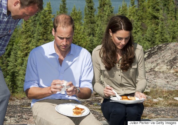 The Duke And Duchess Of Cambridge Eating During A Visit To Blachford Lake Near Yellowknife. (Photo by Julian Parker/UK Press via Getty Images)