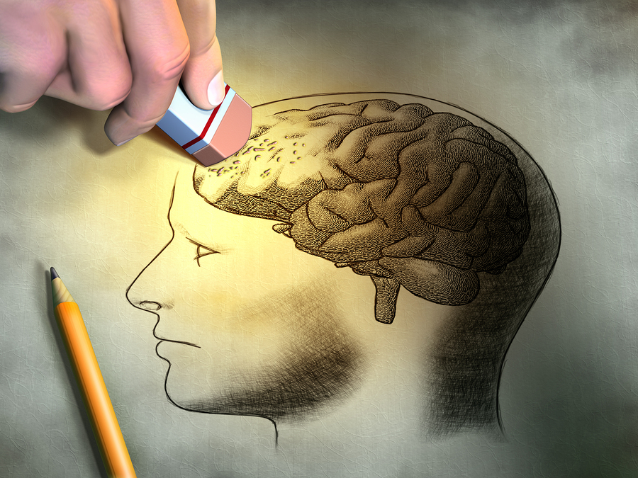 Someone is erasing a drawing of the human brain. Conceptual imag